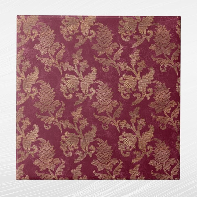 Carreau Vintage Maroon d'or Floral Damask (Créateur téléchargé)