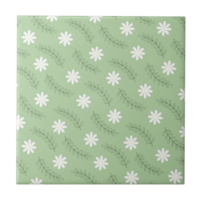 Carreau Vintage Mid-Century Green Flower Motif (Devant)