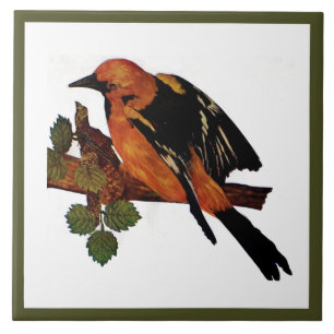 Carreau Vintage mignon coloré Oiseau et feuillage