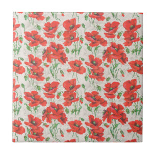 Carreau Vintage modèle floral du pavot rouge