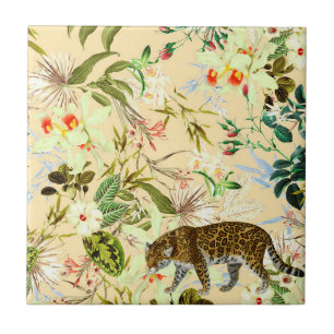 Carreau Vintage Moderne Fleur Tiger Jungle Tropical