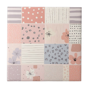 Carreau Vintage Motif de Patchwork Floral - Pastel (10)