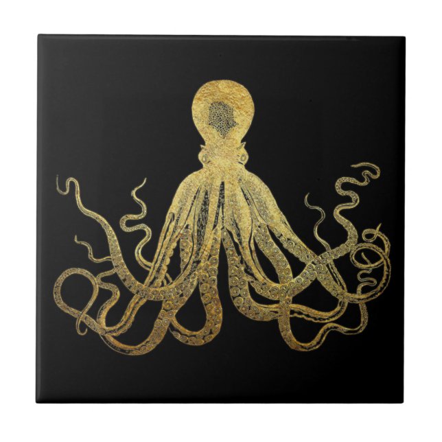 Carreau Vintage Octopus Gold Black Enk Côtier Nautique (Devant)