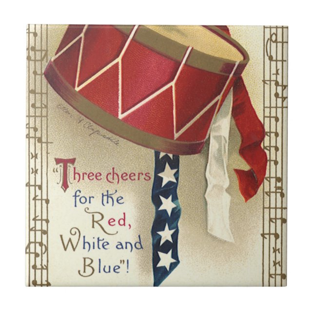 Carreau Vintage Patriotique, Tambours avec notes musicales (Devant)