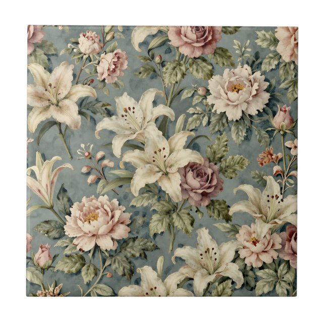 Carreau Vintage Peony Lily Floral Pattern (Devant)