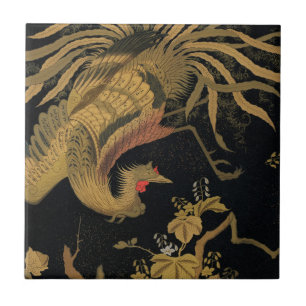 Carreau Vintage Phoenix Gold Black Bird japonais