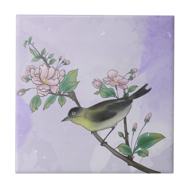 Carreau Vintage Purple Fleurs & Oiseaux Peinture naturalis (Devant)
