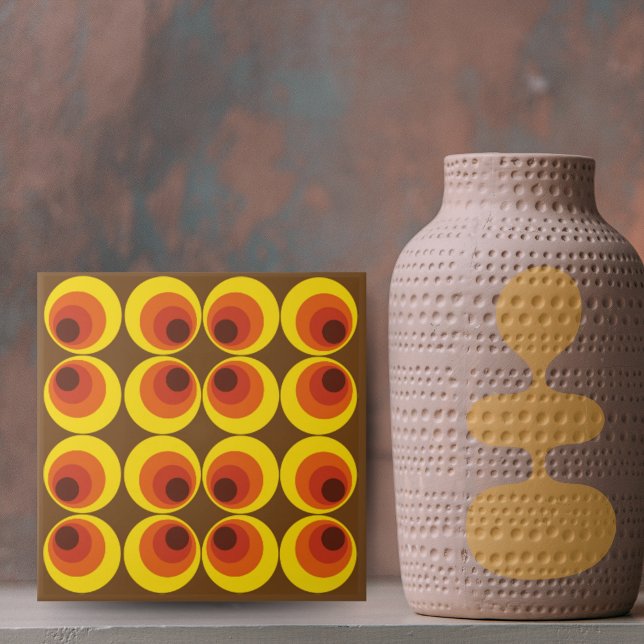 Carreau Vintage rétro les années 70 Brown Cercles orange j (vintage retro 1970s 1960s circle pattern tiles in brown, yellow and orange)