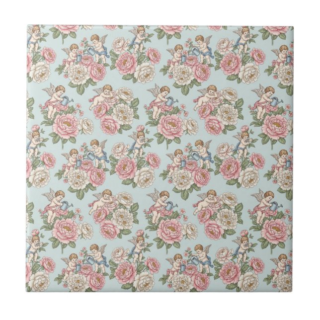 Carreau Vintage Rococo Revival Rose Garden Romantic  (Devant)