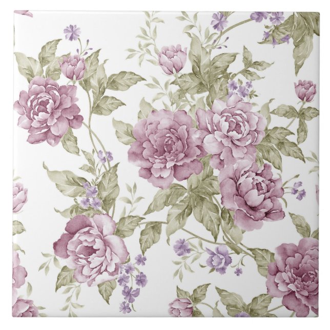 Carreau Vintage Romantique Floral Violet Rose Motif (Devant)