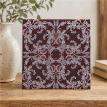 Carreau vintage rose et bleu arabesque sur fond bo
