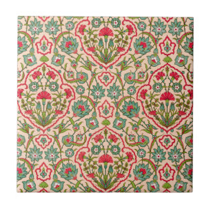 Carreau Vintage rouge et vert arabe modèle floral