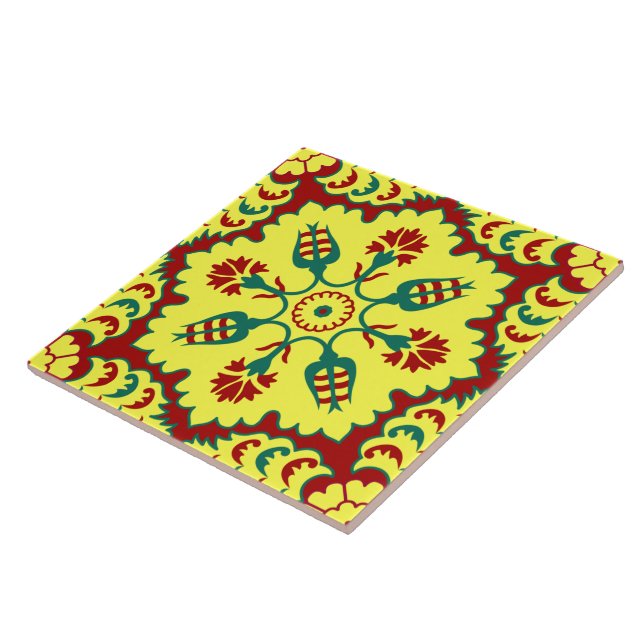 Carreau Vintage rouge jaune ottoman turc Tulip Motif (Côté)