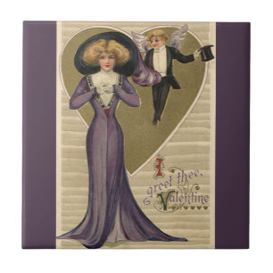 Carreau Vintage Saint-Valentin victorienne, dame en violet