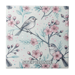 Carreau Vintage Sakura Cerry Blossom & Bird Aesthétiquemen
