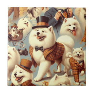 Carreau Vintage Samoyed Chien Peinture sans joint