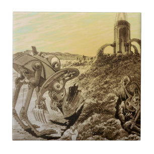 Carreau Vintage Science Fiction Aliens Planète Constructio