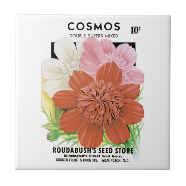 Carreau Vintage Seed Packet Art, Cosmos Garden Flowers (Devant)
