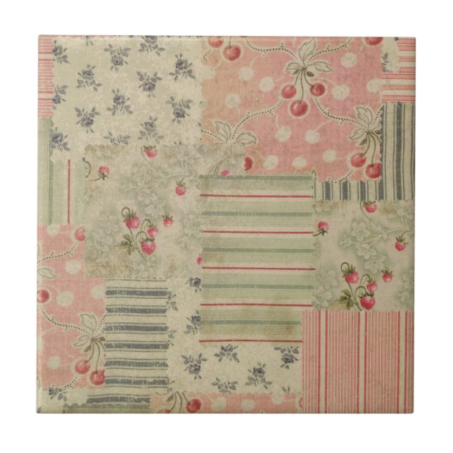 Carreau Vintage Shabby Chic Cherry Floral Découpage (Devant)