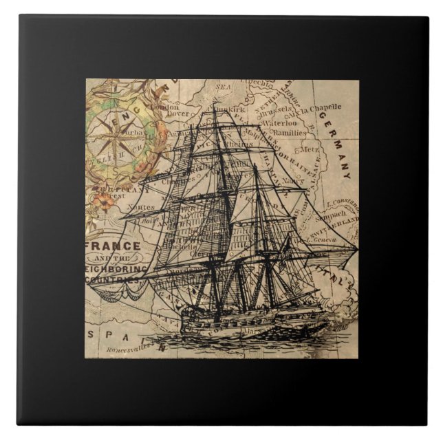 Carreau Vintage Ship And Map (Devant)