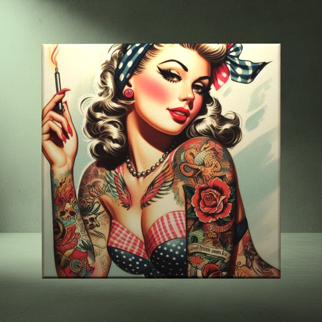 Carreau Vintage Tattoo Old School Pin-up (Créateur téléchargé)
