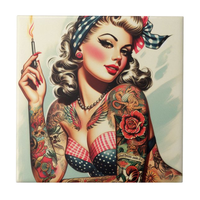 Carreau Vintage Tattoo Old School Pin-up (Devant)