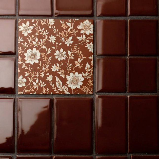 Carreau Vintage Terracotta sans mer Boho motif floral (Créateur téléchargé)