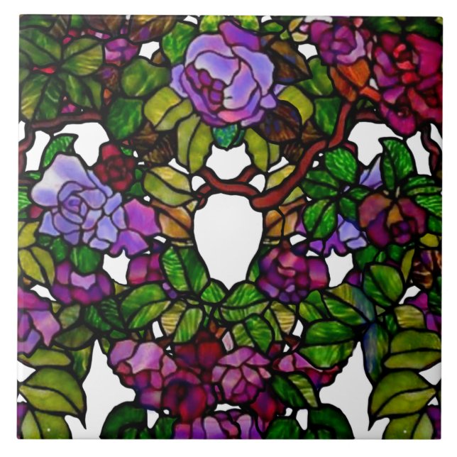 Carreau Vintage Tiffany Vitrage pourpre Roses (Devant)