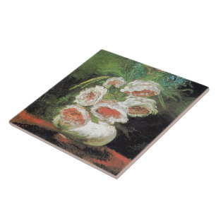 Carreau Vintage Van Gogh Vase de pivoines