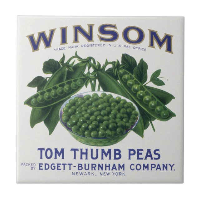 Carreau Vintage Végétal Can Étiquette Art, Winsom Peas (Devant)