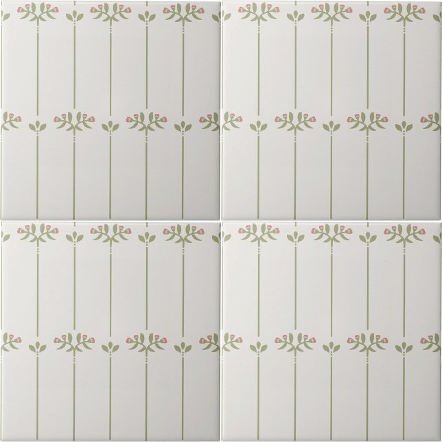 Carreau Vintage Victorian Botanical Traditional Stripes (Vintage Victorian Botanical Traditional Stripes Ceramic Tile)
