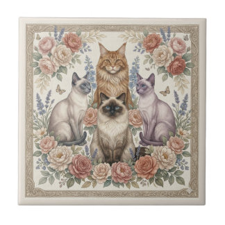Carreau Vintage Victorian Ornamental Floral Feline Art