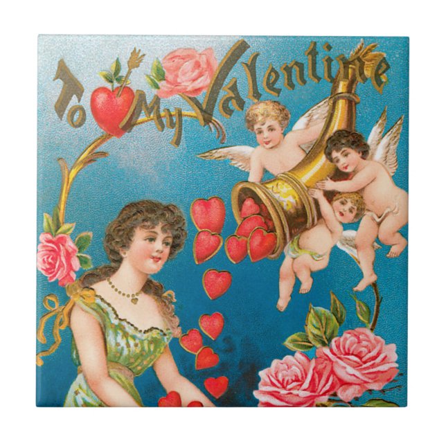 Carreau Vintage Victorien Valentine's Day Angels & Hearts (Devant)