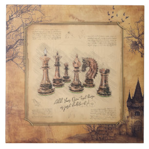 Carreau Vintage Vieux Jeu d'échecs Pièces Art Joueur Cadea