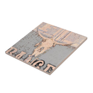 Carreau Vintage Western Bull Skull Grey Rustique