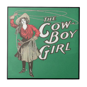 Carreau Vintage Western Cowboy Girl Roping