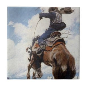 Carreau Vintage Western Cowboys, Bucking par NC Wyeth