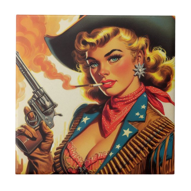 Carreau Vintage Western Cowgirl Pin Up (Devant)