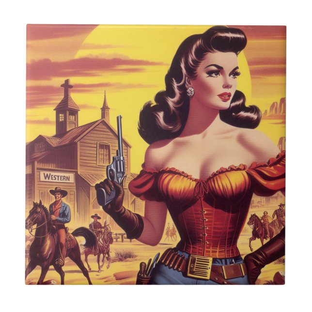 Carreau Vintage Western Pin-up (Devant)