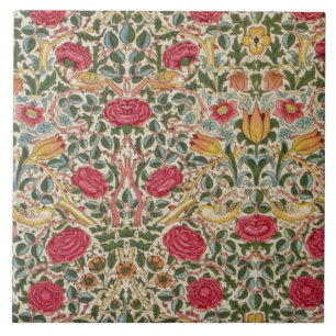 Carreau Vintage William Morris Rose Rose Jaune Oiseau Plat