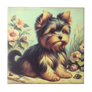 Carreau Vintage Yorkshire Terrier peinture