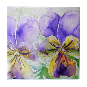 Carreau Viola violet fleurs florales Aquarelle Peinture
