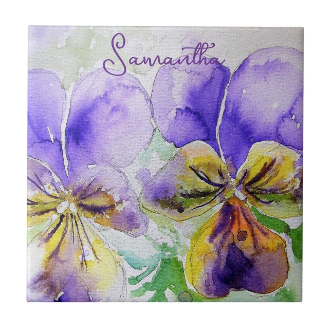 Carreau Viola violet Violets Watecolor Floral Art Design (Devant)
