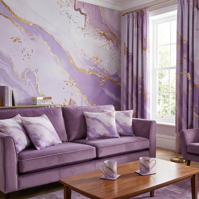 Carreau Violet Doux Éclaboussure d'Or Aquarelle Élégant (Créateur téléchargé)