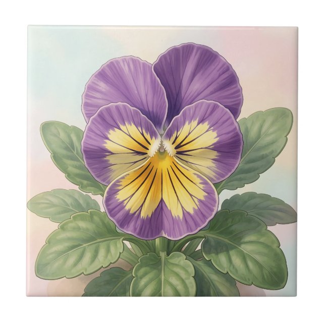 Carreau Violet Jaune Vibrant Fleur de Pensée Botanique  (Devant)