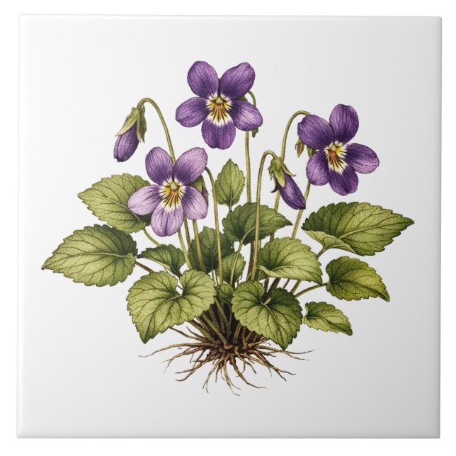 Carreau Violet pourpre style vintage botanique  (Devant)
