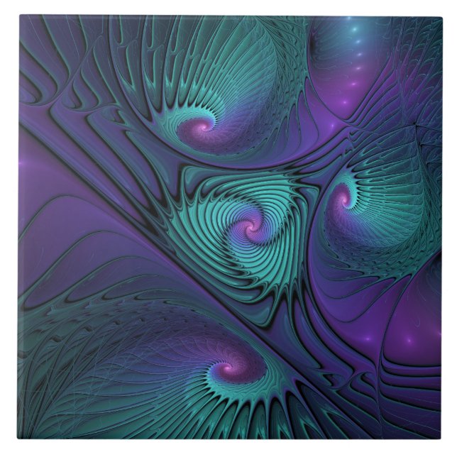 Carreau Violet Rencontre Turquoise Moderne Art Fractal Abs (Devant)