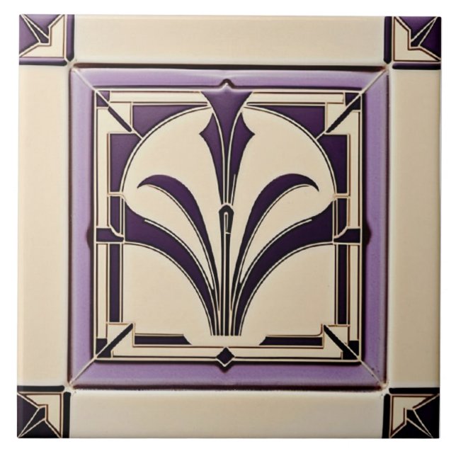 Carreau Violette et crème en céramique Art Déco (Devant)