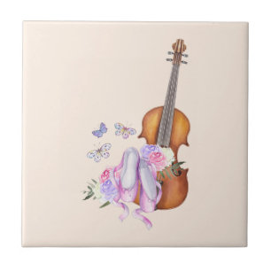 Carreau Violon, Chaussures de Ballet, Fleurs et Papillons