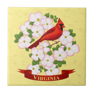 Carreau Virginie State Cardinal Bird and Dogwood Flower